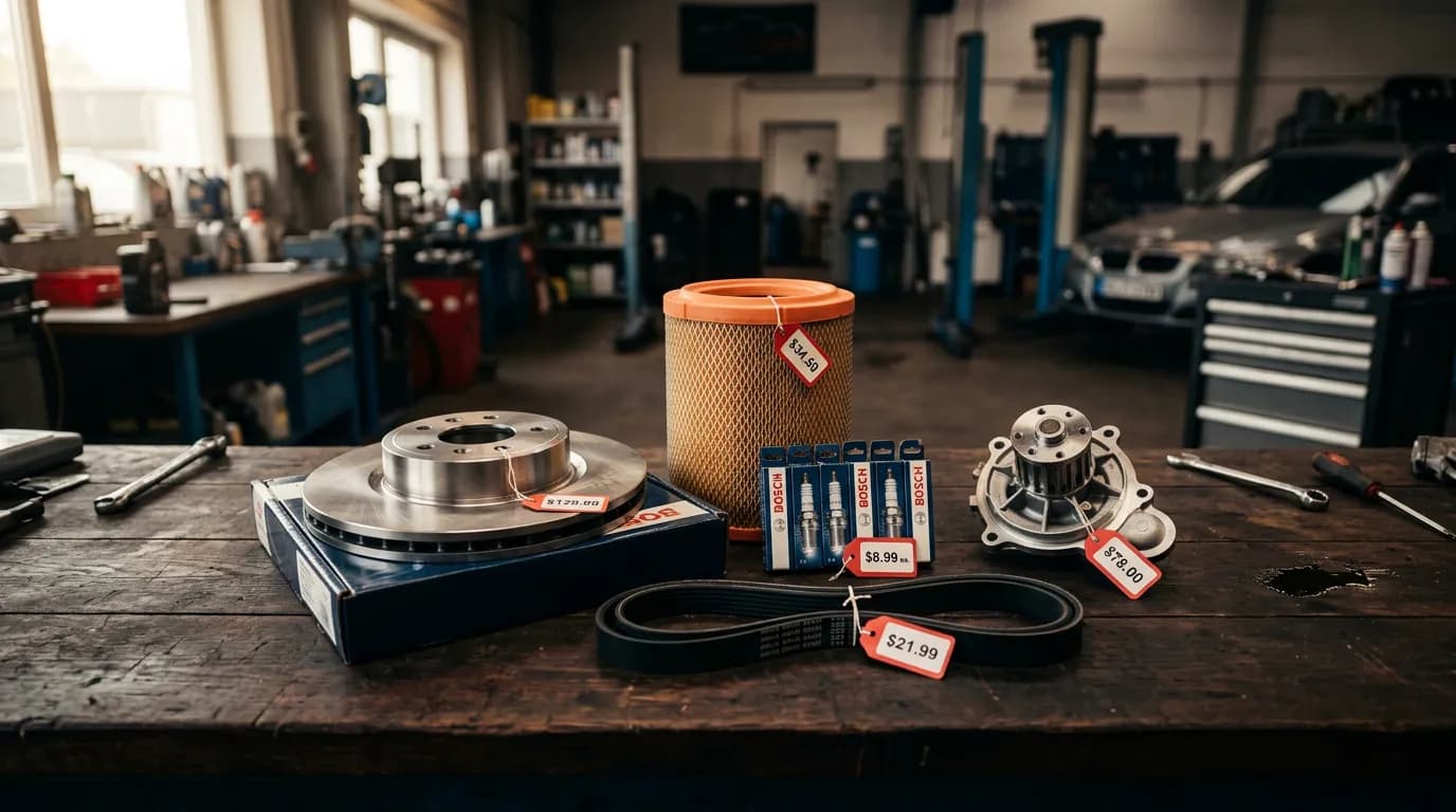 Premium reservdelar — bromsskiva, filter och tändstift