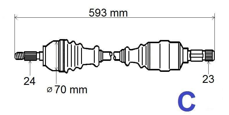 Drivaxel - Citroën C1/P107 1.4HDI 05> vänster