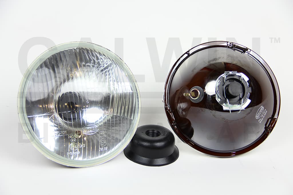 Strålkastarinsats H4 7"/178mm. Buktat glas med parkljus från Galwin