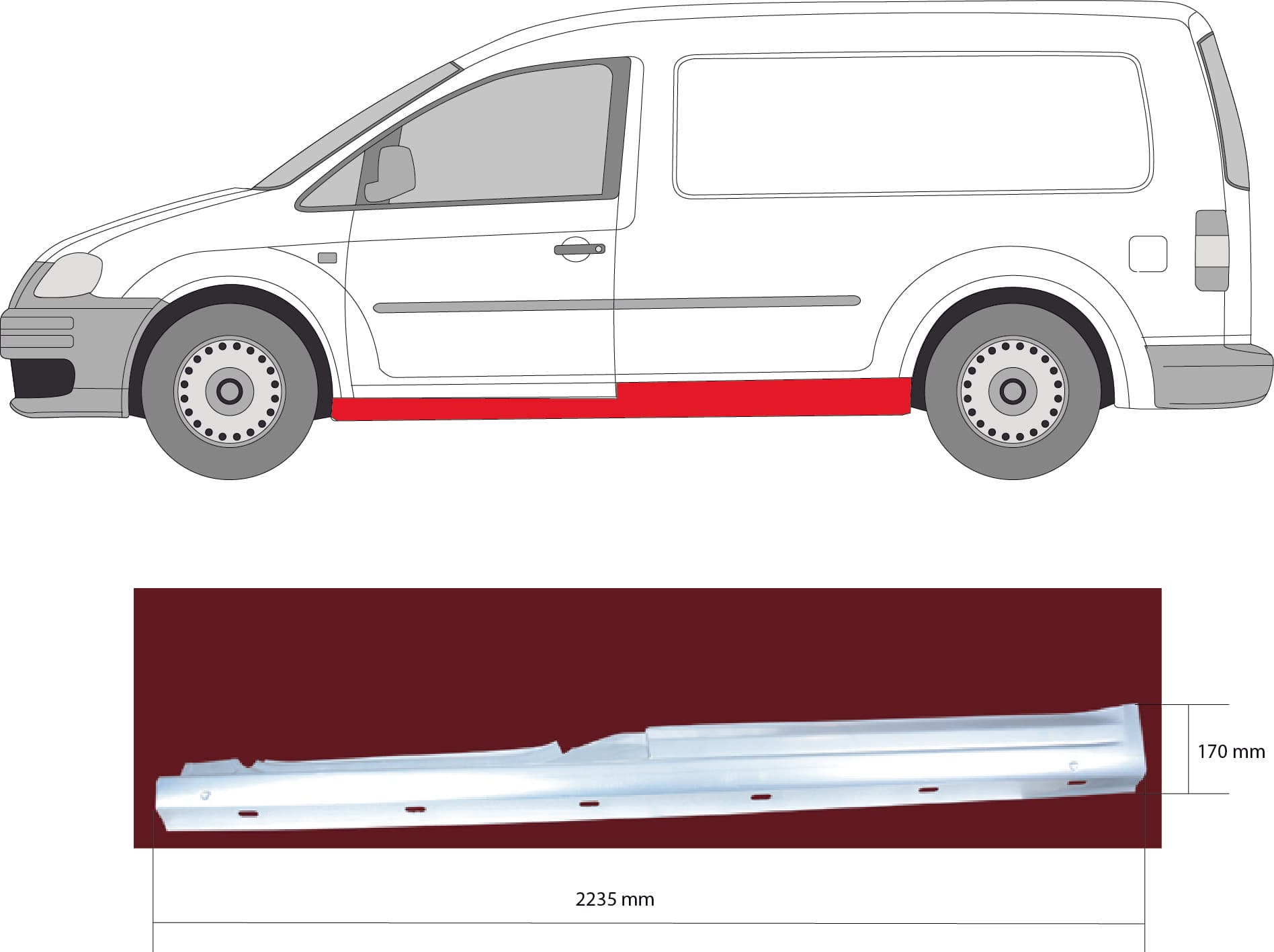 Tröskel vä, 2drs, lång hjulbas 3000 mm (Maxi) från Galwin