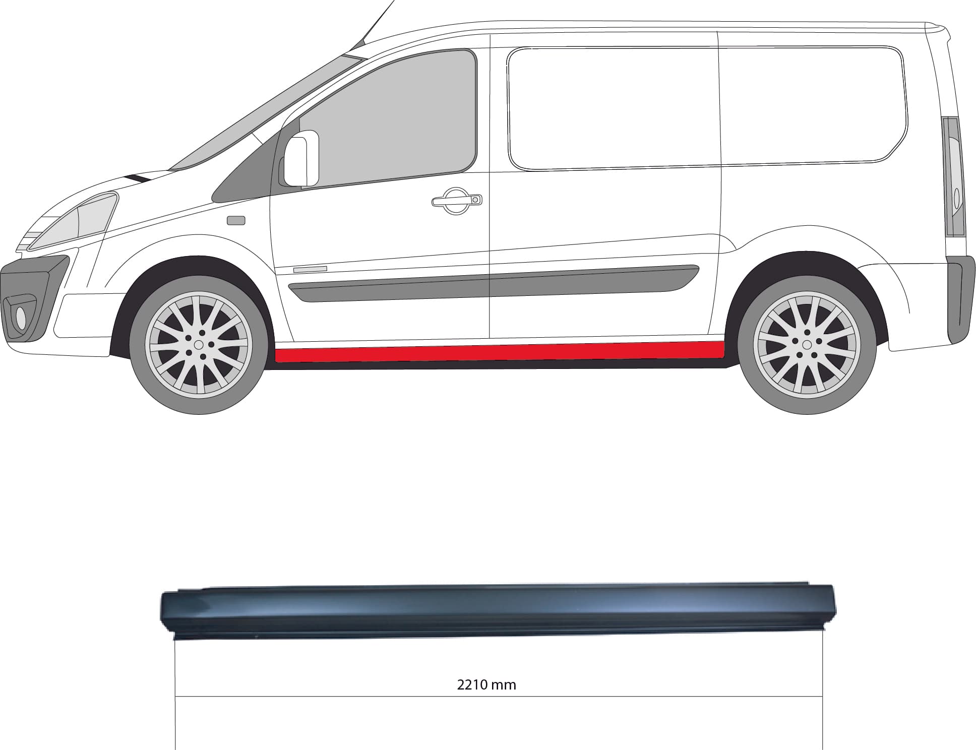 Tröskel vä, för bil med skjutdörr (221cm lång) från Galwin