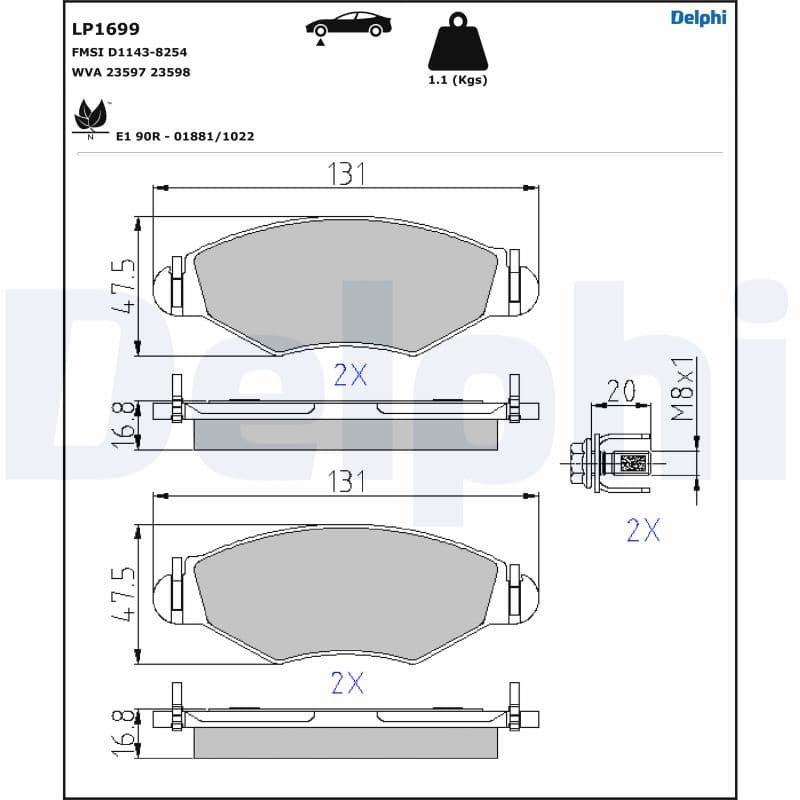 Bromsbeläggssats skivbroms — Framaxel från DELPHI