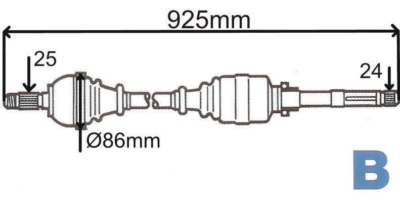 Drivaxel - Peugeot 307 1.4/1.6/2.0 Hdi höger