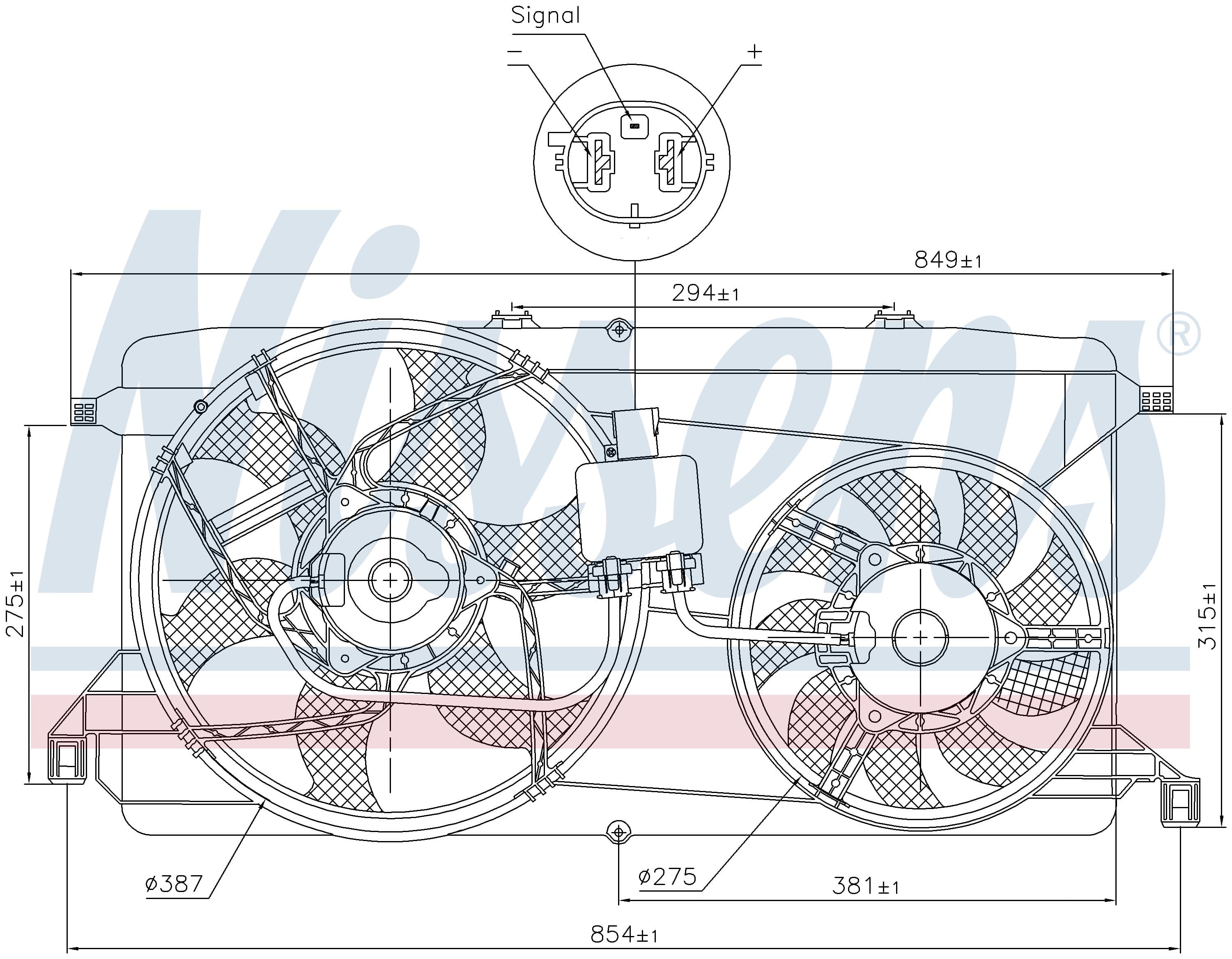 Kylarfläkt, dubbla fläktar, 380mm + 280mm, 3 stift