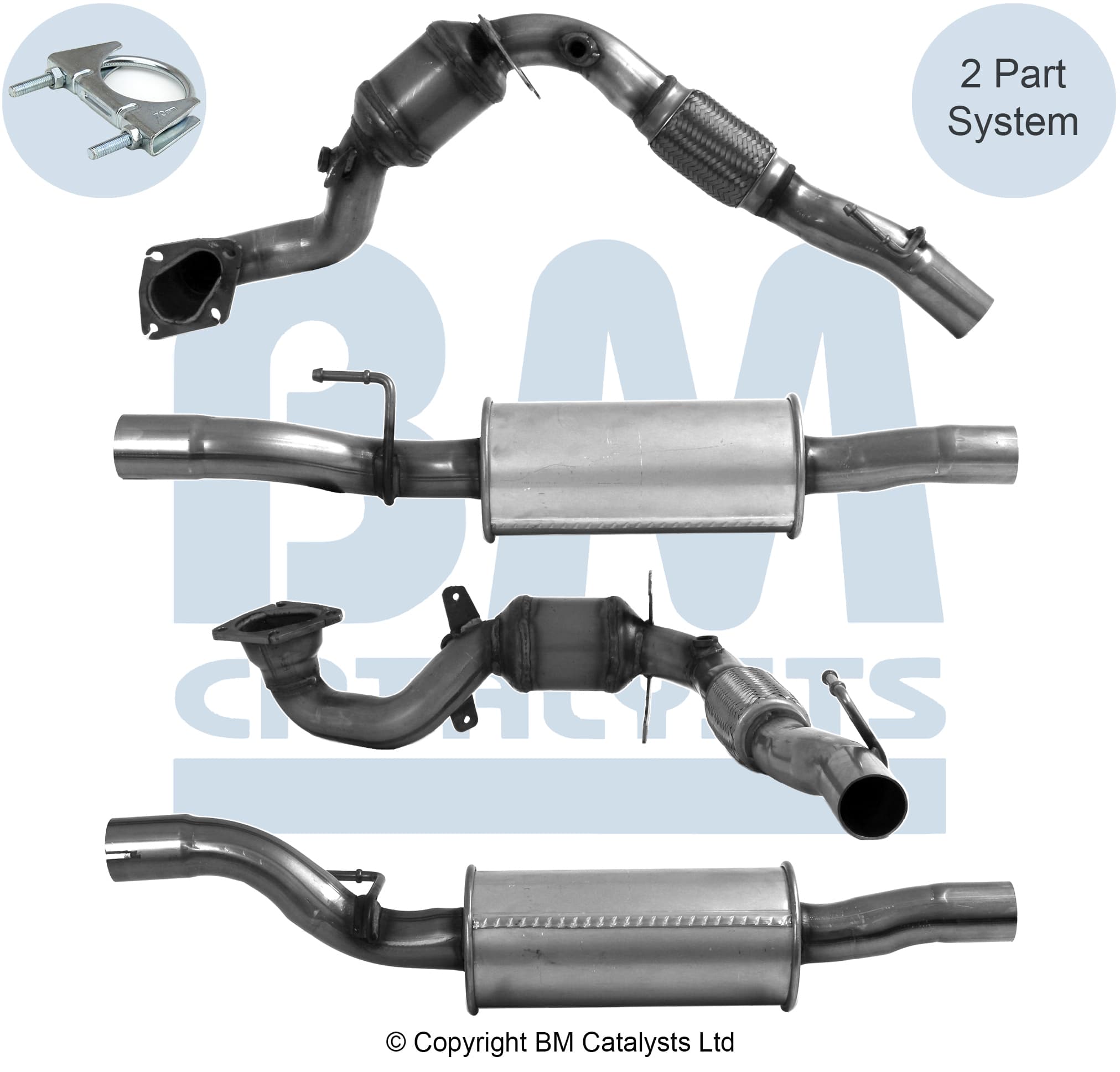 Katalysator med mellandämpare inkl montsats, VW från Galwin