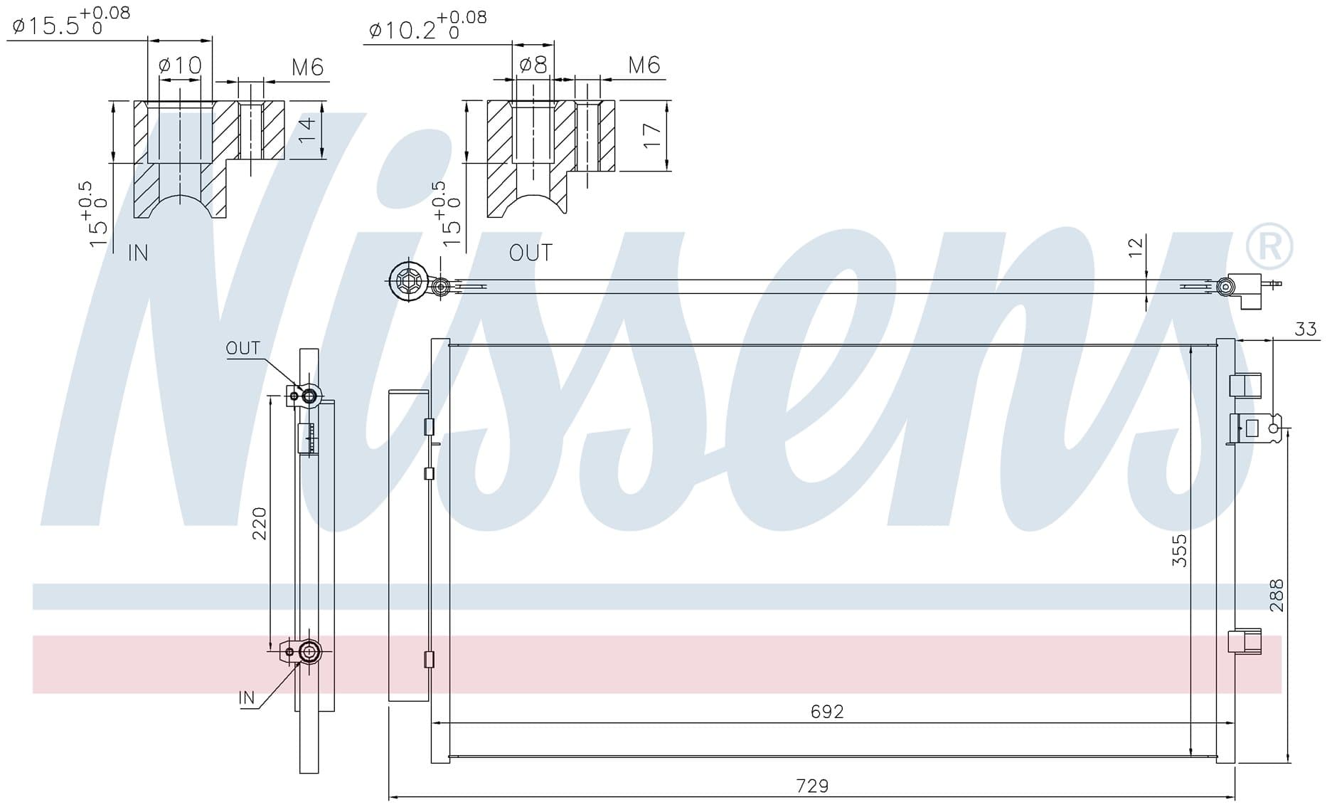 Kondensor ac, inkl torkfilter, Fiat