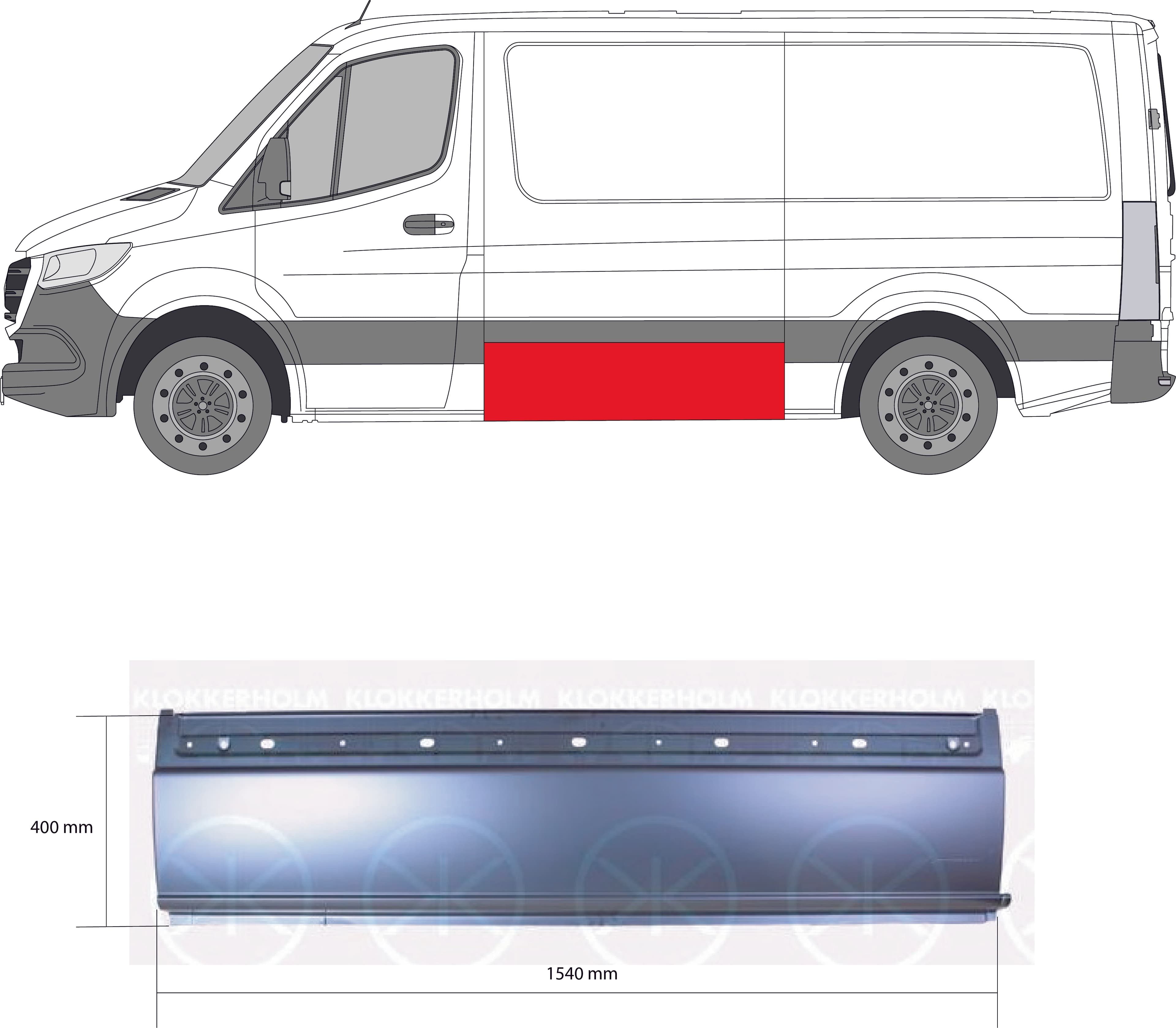 Sidoplåt nedre vä, hjulbas 3665mm, (1590x560mm) — Vänster, nedre från Galwin