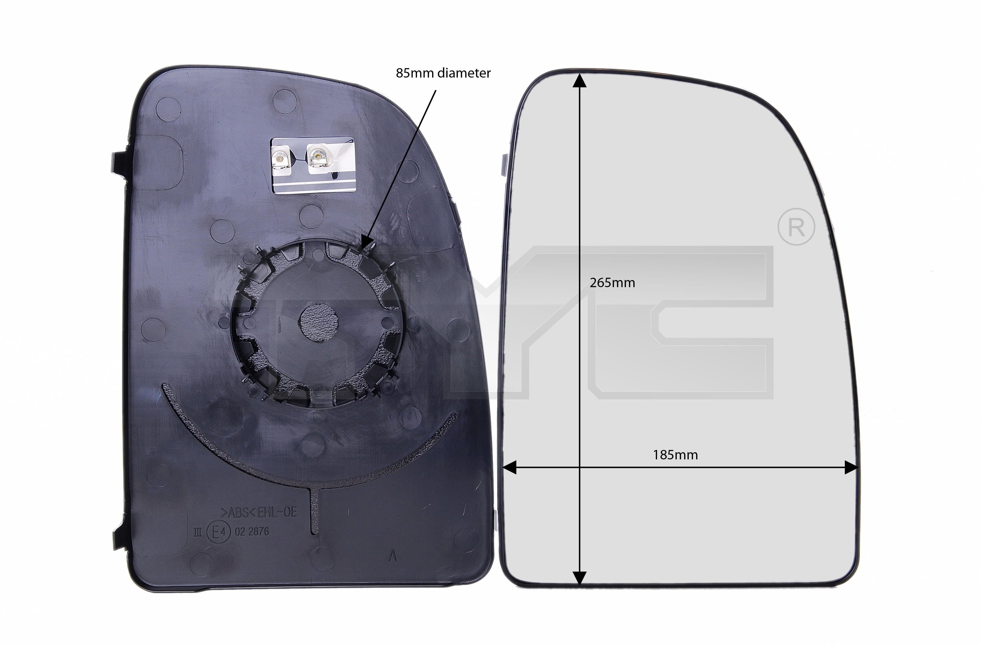 Sidospegelglas hö övre, med värme, för oe spegel