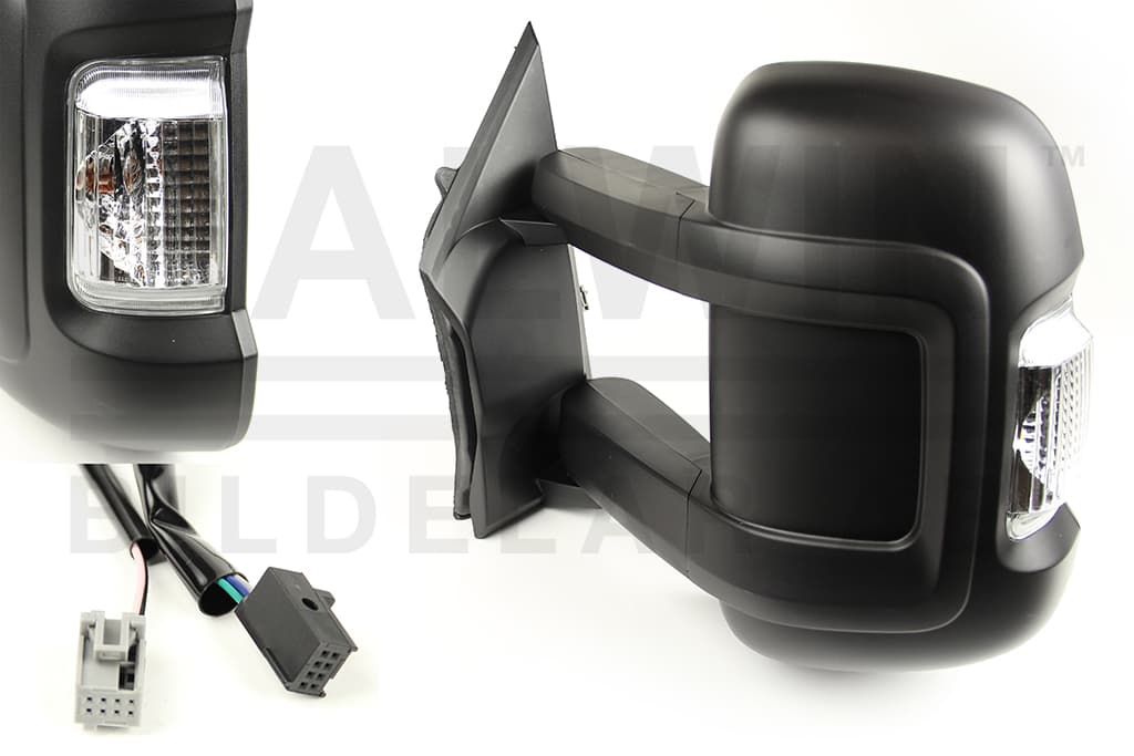 Sidospegel vä eljust/värme/W16W blinkers lång arm (21cm). Flakbil från Galwin