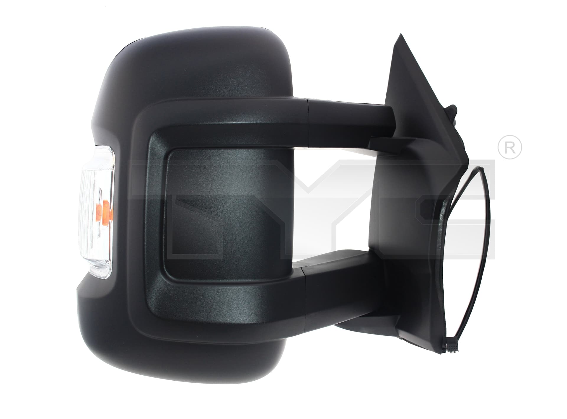 Sidospegel hö man just, vit blinkers (W16W) arm 16cm — Höger från Galwin