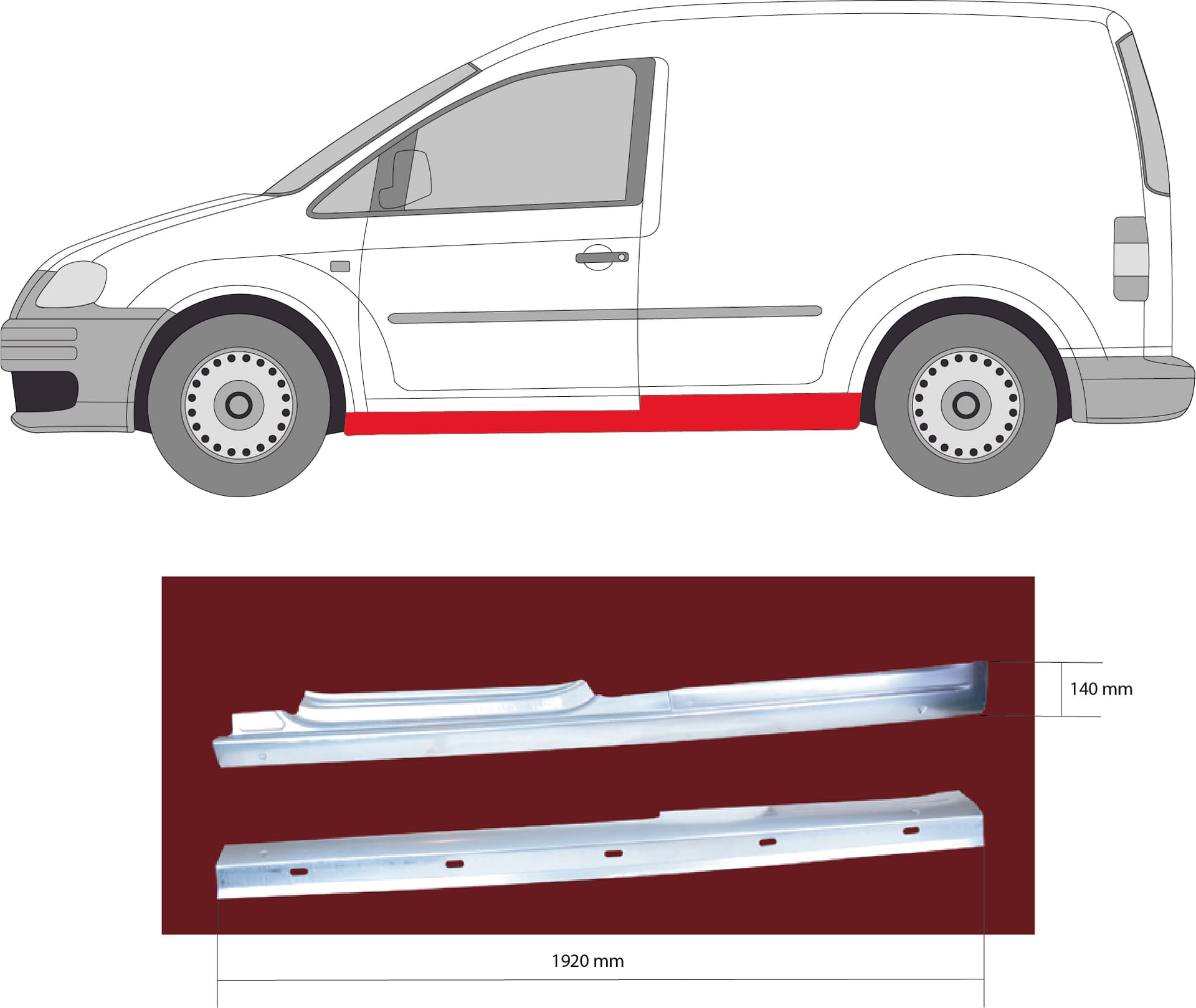 Tröskel vä, 2drs, kort hjulbas 2680 mm från Galwin