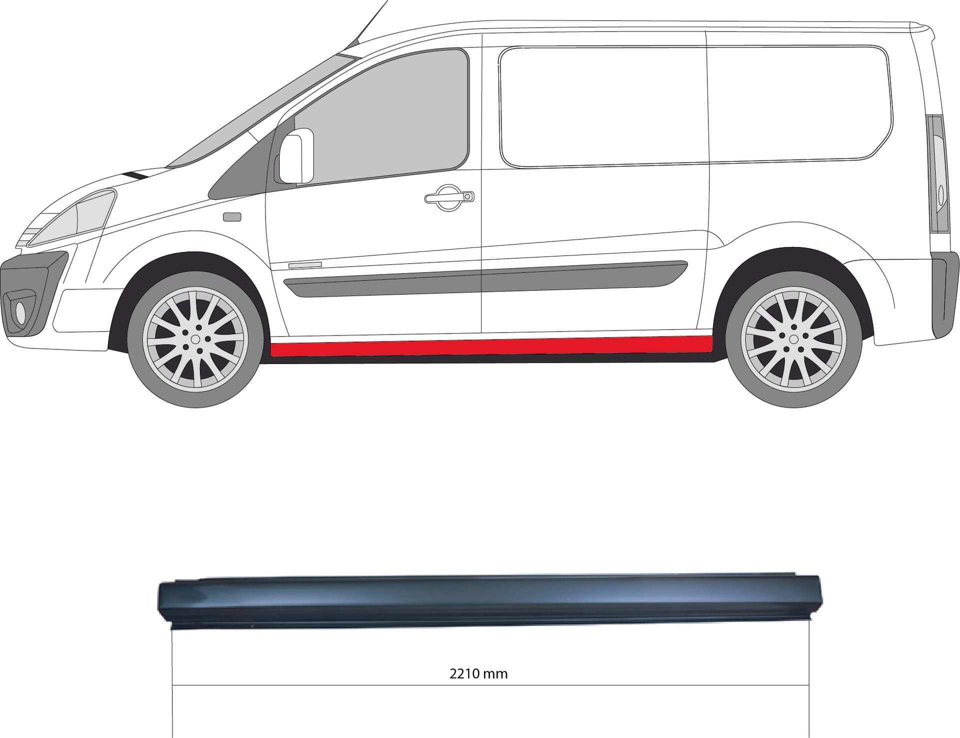 Tröskel vä, för bil med skjutdörr (221cm lång) från Galwin